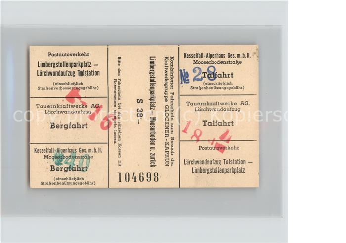 Bergbahn Fahrkarte Bergfahrt Talfahrt Kesselfall