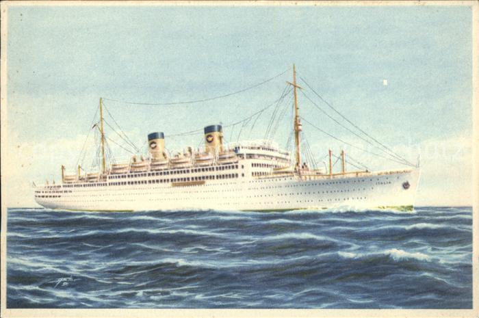 Dampfer Oceanliner M.S. ITALIA Künstlerkarte
