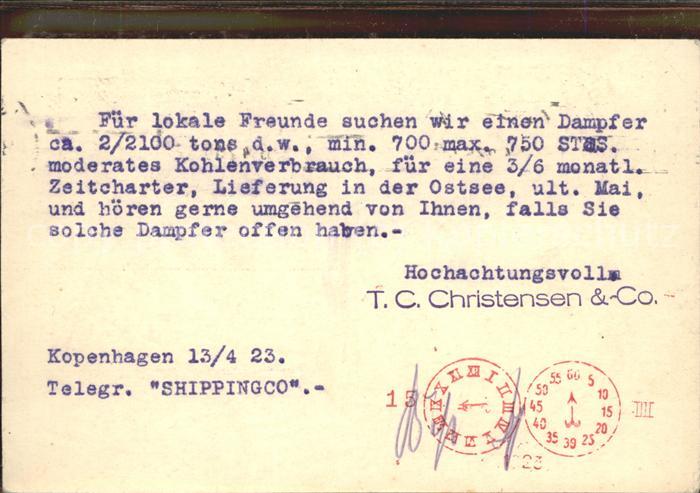 Werbung Reklame Dampfer T.C. Christensen & Co Kopenhage