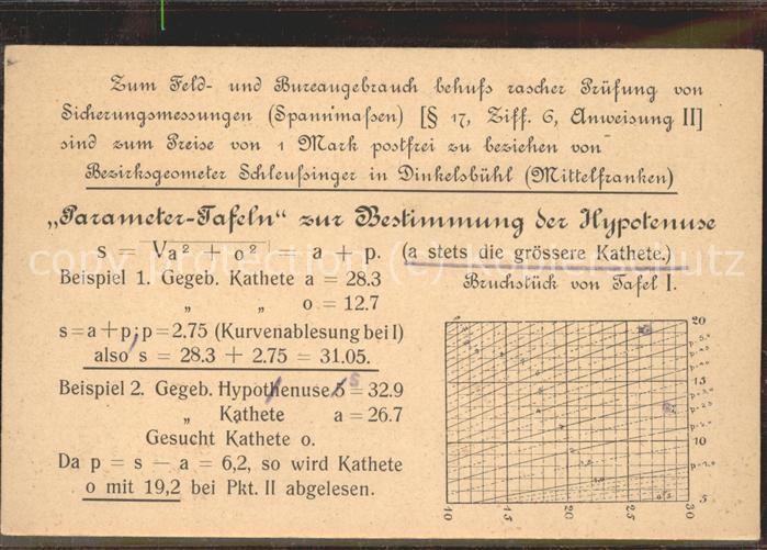 Schule School Ecole Escuela Scuola-- Parameter-Tafeln Hypotenuse Kathete