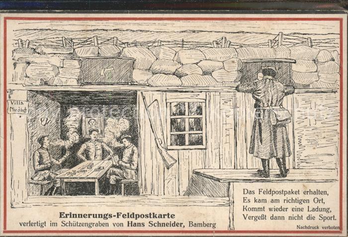 Feldpost-Motiv WK1 Erinnerungs Feldpostkarte Zeichnung Sol