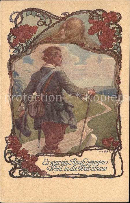 Kuenstlerkarte Oberle Josef Es war ein Knab gezogen Wa