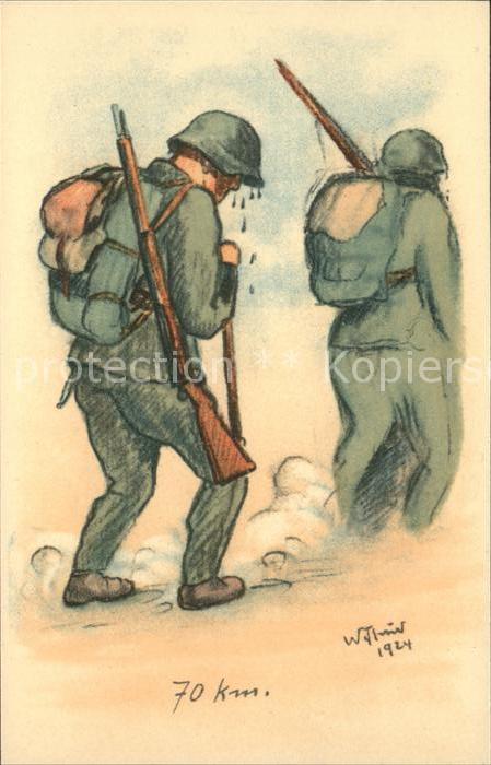Kuenstlerkarte 70 km Marsch Soldaten