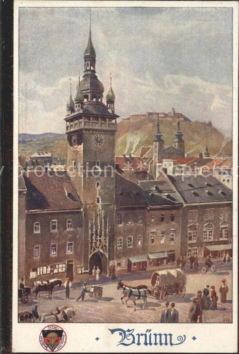 Kuenstlerkarte Brünn Wappen Pferdekutsche