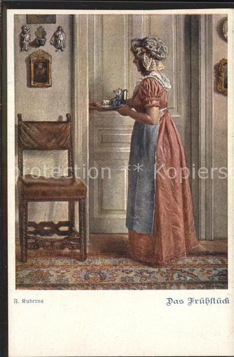 Kuenstlerkarte F. Kuderna Das Frühstück