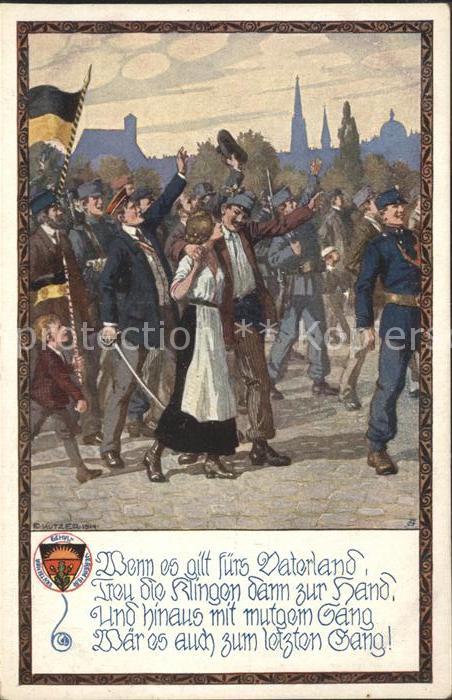 Kuenstlerkarte Vaterland Marsch Wappen E. Kutzer