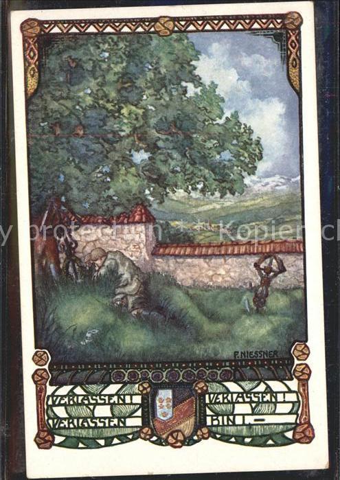 Kuenstlerkarte F. Niessner Wappen Soldat