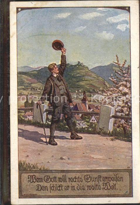 Kuenstlerkarte Wanderer Volksliederkarten Kutzer