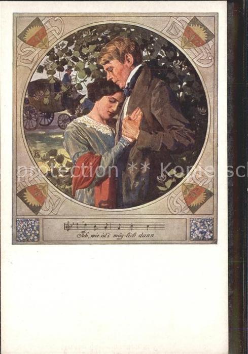 Liederkarte Wappen Paar Kutsche Künstlerkarte