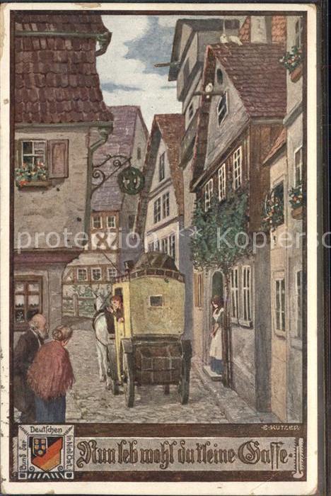 Kuenstlerkarte E. Kutzer Wappen Pferdekutsche