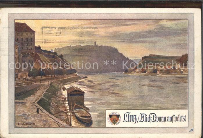 Kuenstlerkarte F. W. Linz Donaublick