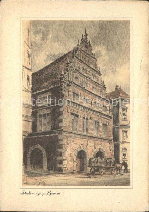 BREMEN  CITY Stadtwaage Kuenstlerkarte Pferdewagen