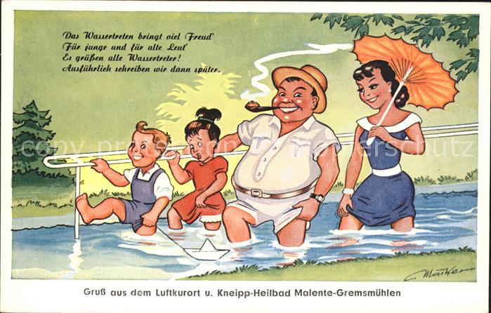 Malente-Gremsmuehlen Wassertreten Künstlerkarte Ehepaar und