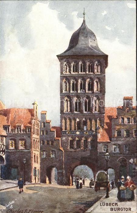 LueBECK  CITY Burgtor Kuenstlerkarte Flower