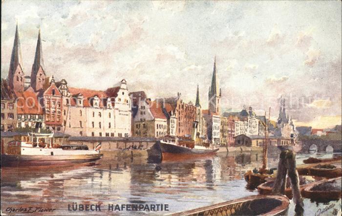 LueBECK  CITY Hafenpartie Kuenstlerkarte