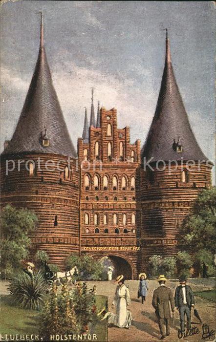 LueBECK  CITY Holstentor Kuenstlerkarte