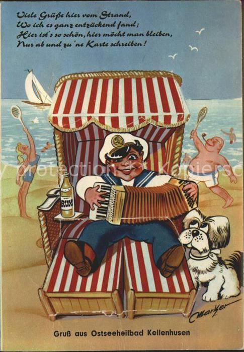 Kellenhusen Ostseebad Künstlerkarte komisch Seemann im Strand
