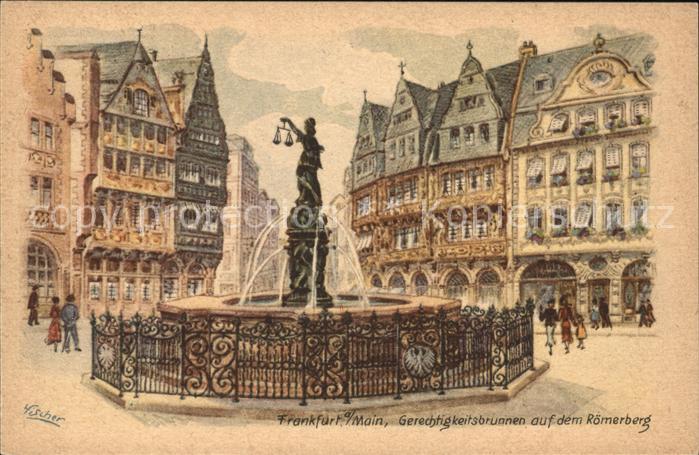 Frankfurt Main Gerechtigkeitsbrunnen auf dem Römerberg