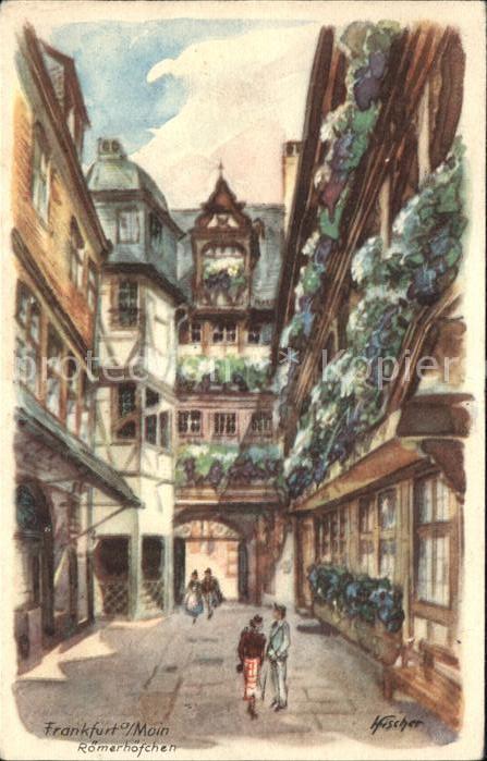Frankfurt Main Römerhöfchen Künstlerkarte Fischer