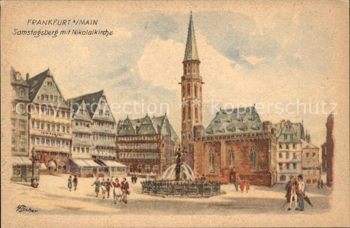 Frankfurt Main Samstagsberg mit Nikolaikirche Brunnen