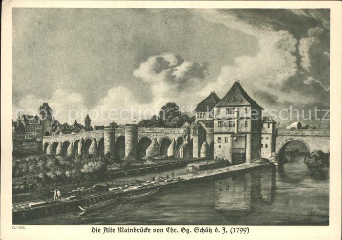 Frankfurt Main Alte Mainbrücke um 1799 Künstlerkarte C