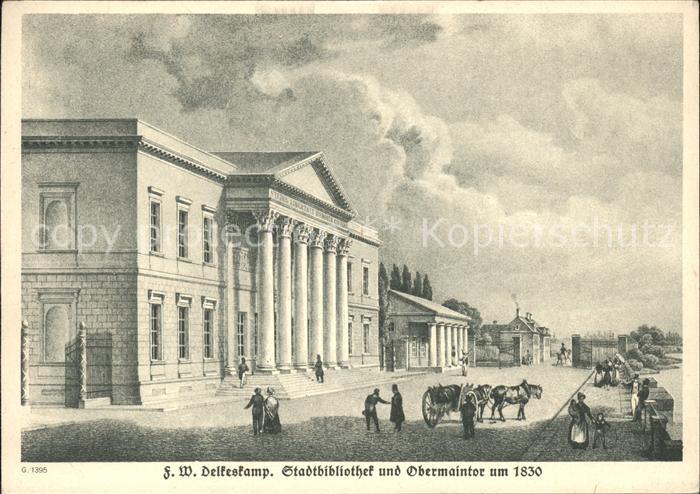 Frankfurt Main Stadtbibliothek und Obermaintor um 1830