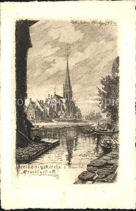 Frankfurt Main Dreikönigskirche Mainufer Künstlerkarte