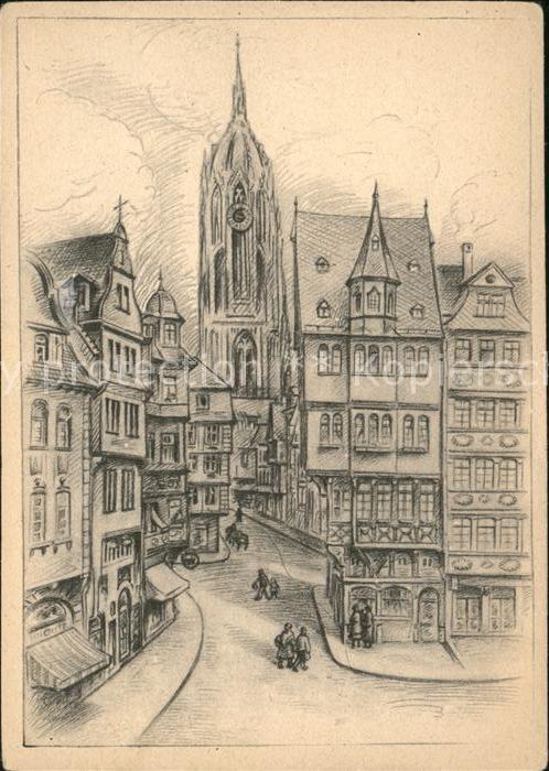 Frankfurt Main Domblick vom Alten Markt Künstlerkarte