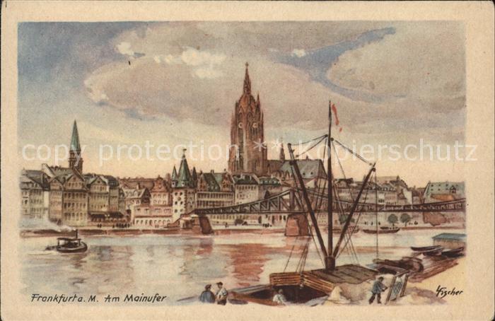 Frankfurt Main Uferpartie am Main Kahn Eiserner Steg B