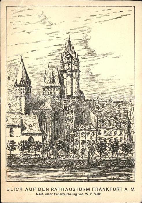 Frankfurt Main Rathausturm Künstlerkarte nach Federzei
