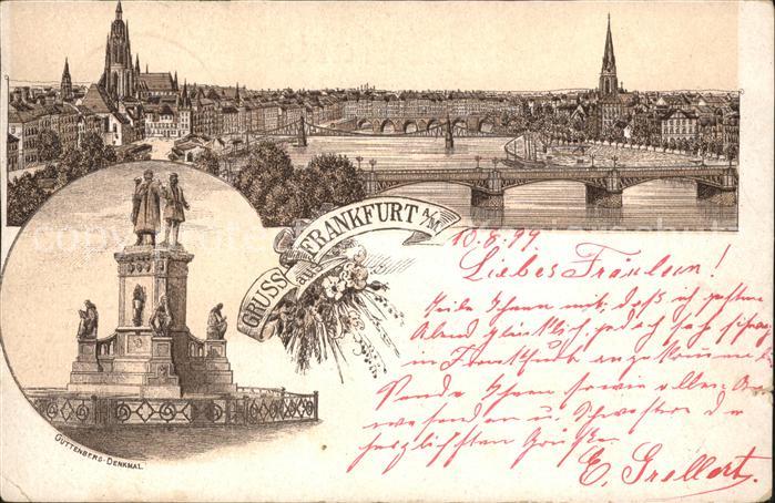 Frankfurt Main Stadtblick Mainbrücke Guttenberg Denkma