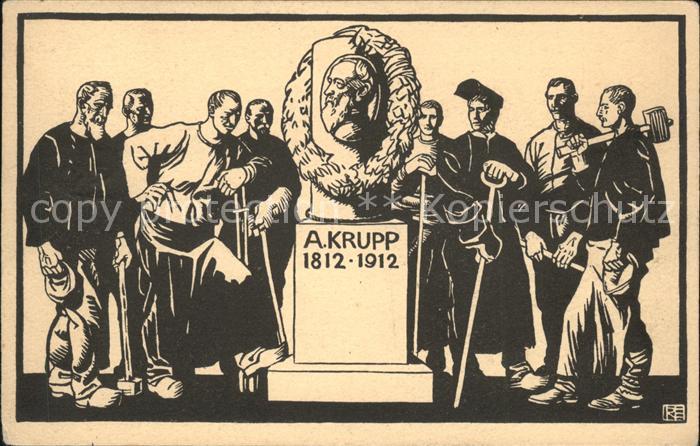 Essen Ruhr Krupp Arbeiter mit Krupp Denkmal Festpostkarte 100 Jahre
