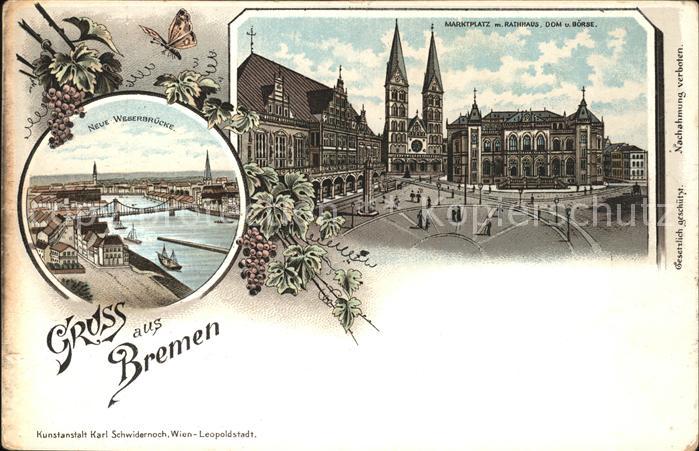 BREMEN  CITY Marktplatz Rathaus Dom Boerse Neue Weserbruecke