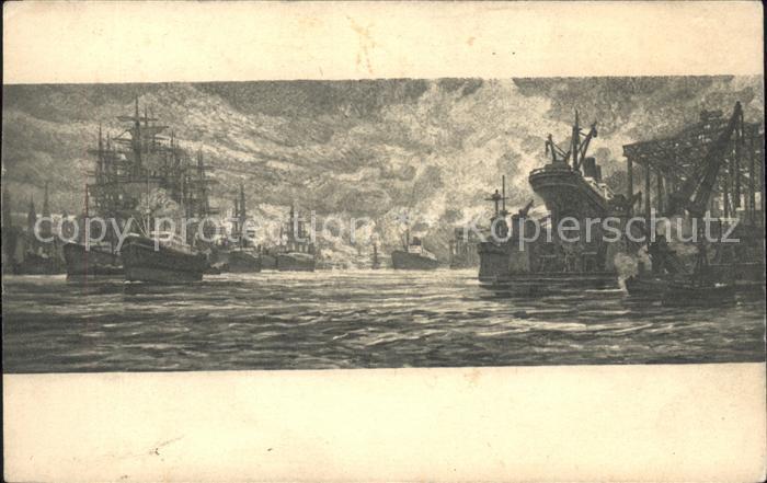 HAMBURG CITY Hafen Kuenstlerkarte im Hamburger Rathaus Hugo Vogel