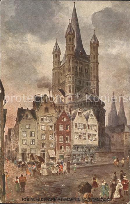 Koeln Rhein St.Martin und Dom Künstlerkarte