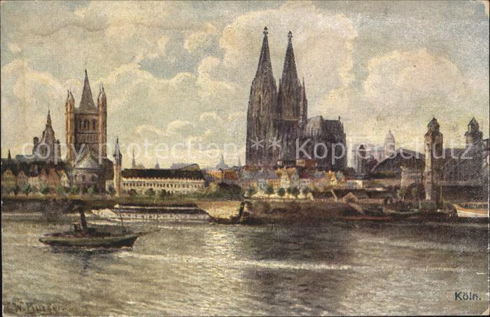Koeln Rhein Rheinpanorama mit Dom Künstlerkarte