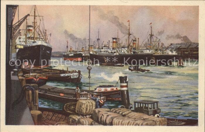 HAMBURG  CITY Hafen Schiffe Kuenstlerkarte