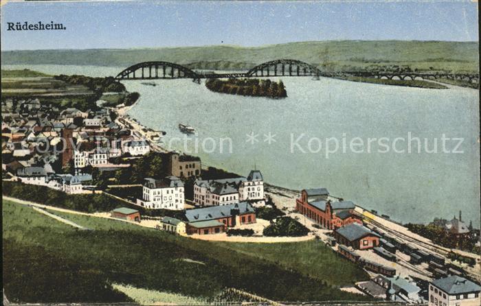 Ruedesheim Rheinpanorama mit Brücke Künstlerkarte