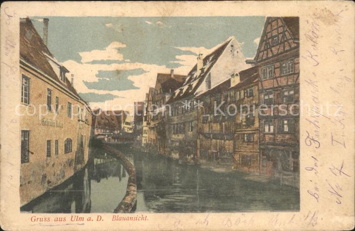 Ulm Donau Blauansicht Künstlerkarte