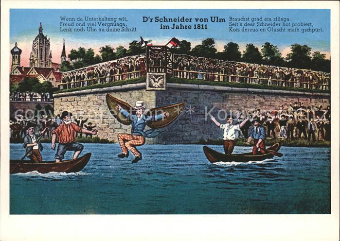 Ulm Donau Dr. Schneider Flugversuch Künstlerkarte