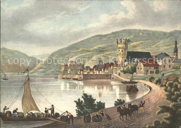 Ruedesheim Rheinpanorama Künstlerkarte Weinbrenner