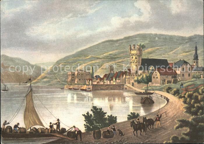 Ruedesheim Rheinpanorama Künstlerkarte Weinbrenner