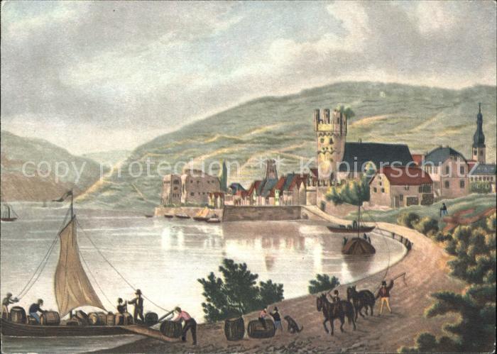 Ruedesheim Rheinpanorama Künstlerkarte Weinbrenner