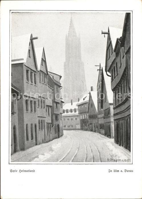 Ulm Donau Strasse Münster im Schnee Künstlerkarte