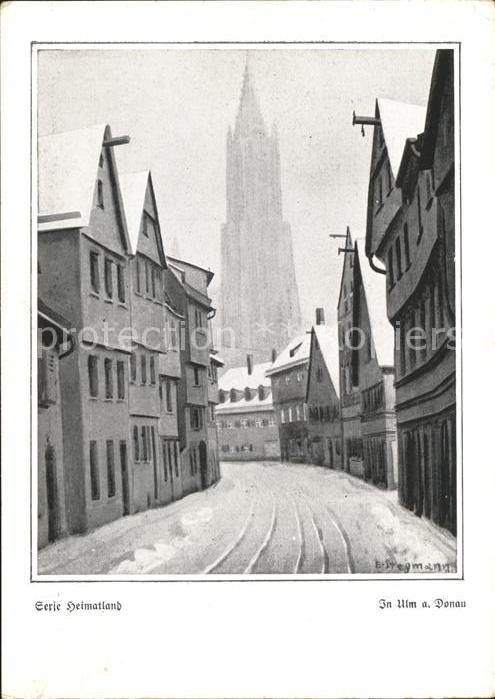 Ulm Donau Strasse Münster im Schnee Künstlerkarte