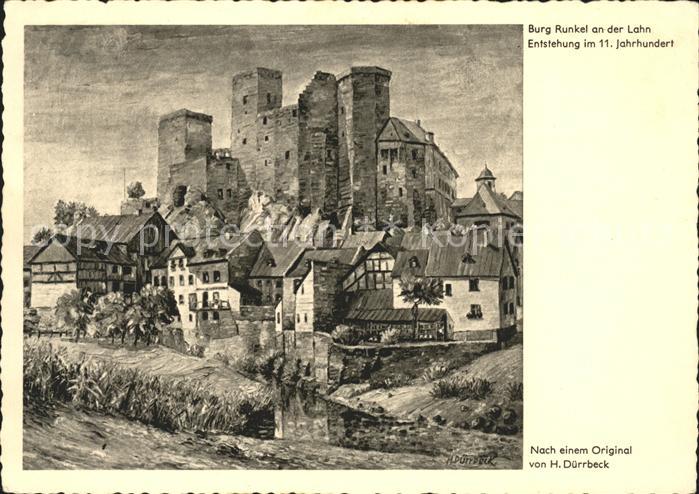 Runkel Lahn Burg Runkel Künstlerkarte H. Dürrbeck