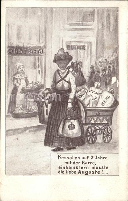 BERLIN  CITY Kuenstlerkarte Komik Frau mit Karre Hamstern