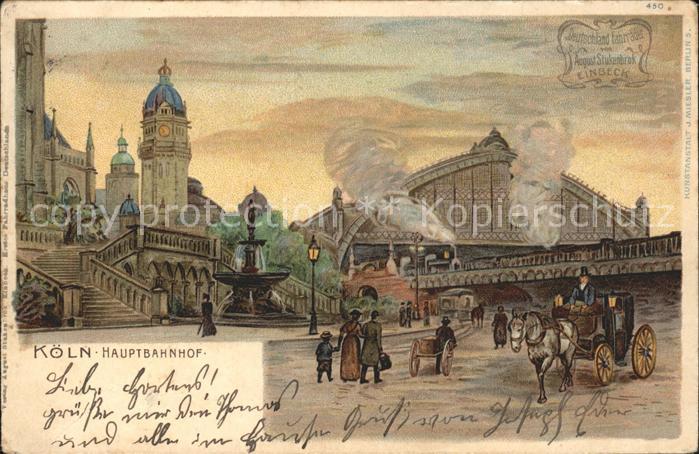 Koeln Rhein Hauptbahnhof Pferdekutsche Künslerkarte