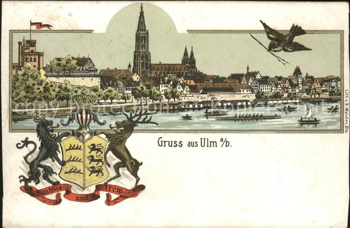 Ulm Donau Panorama Donau Muenster Wappen Spatz