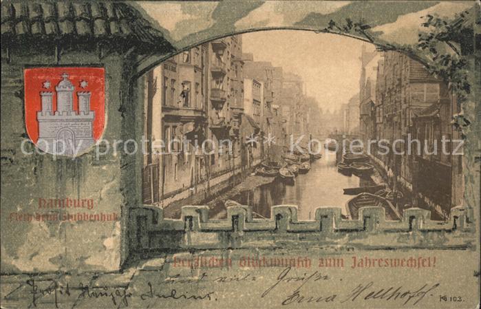 Hamburg Neujahrskarte Wappen Fleet